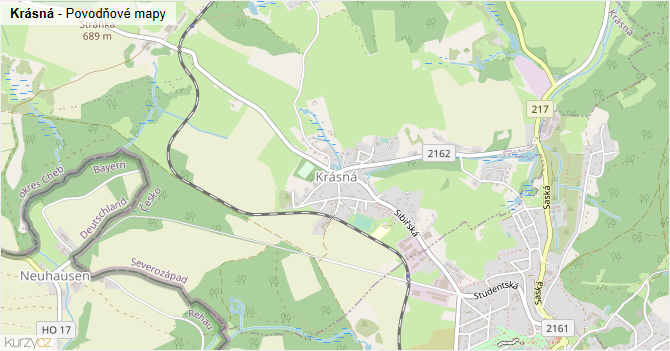 Krásná - záplavové mapy stoleté vody