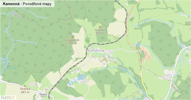 Kamenná - záplavové mapy stoleté vody