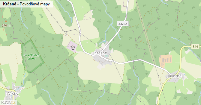 Krásné - záplavové mapy stoleté vody
