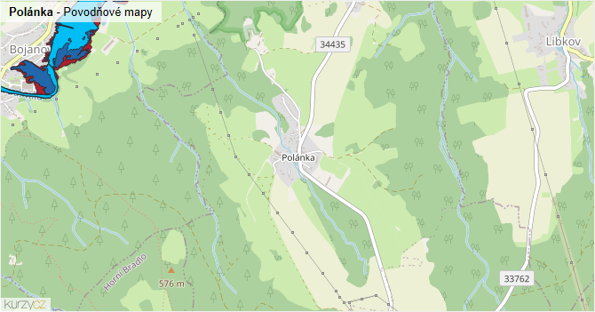 Polánka - záplavové mapy stoleté vody