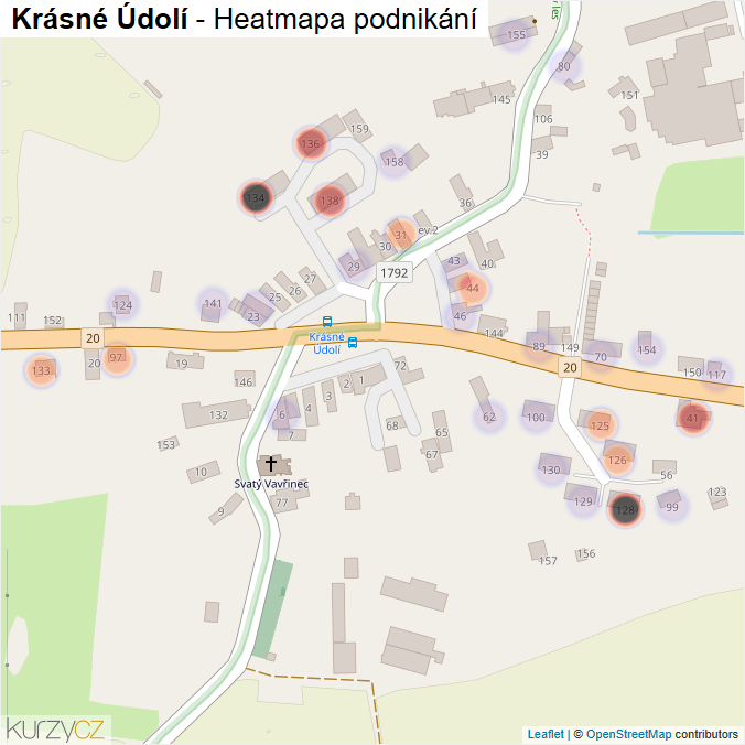 Mapa Krásné Údolí - Firmy v části obce.
