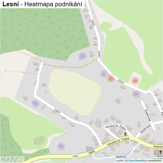 Mapa Lesní - Firmy v ulici.