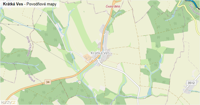 Krátká Ves - záplavové mapy stoleté vody