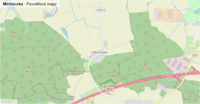 Michnovka - záplavové mapy stoleté vody