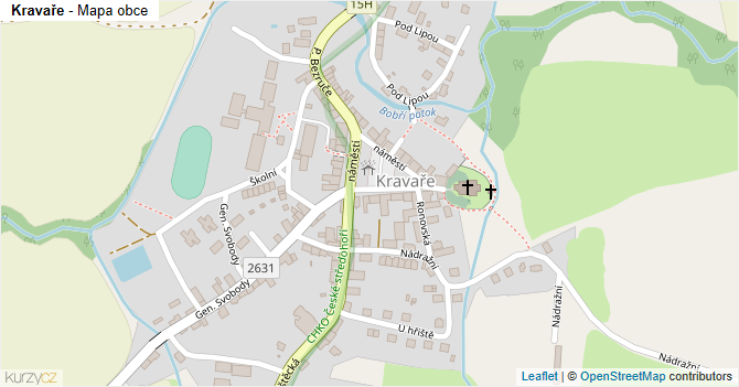 Kravaře - mapa obce