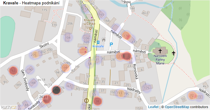 Kravaře - mapa podnikání