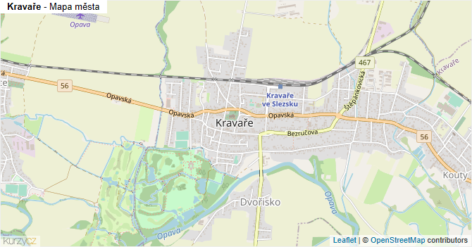 Kravaře - mapa města