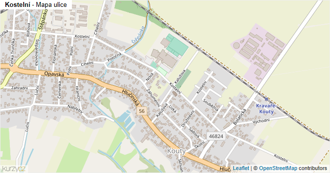 Kostelní - mapa ulice