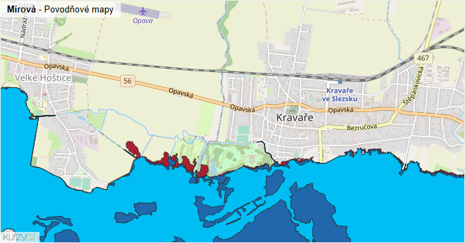 Mírová - záplavové mapy stoleté vody