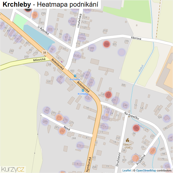 Mapa Krchleby - Firmy v části obce.