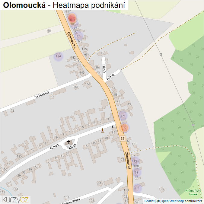 Mapa Olomoucká - Firmy v ulici.