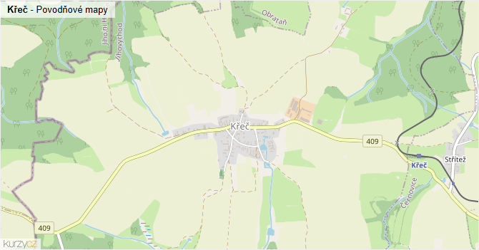 Křeč - záplavové mapy stoleté vody