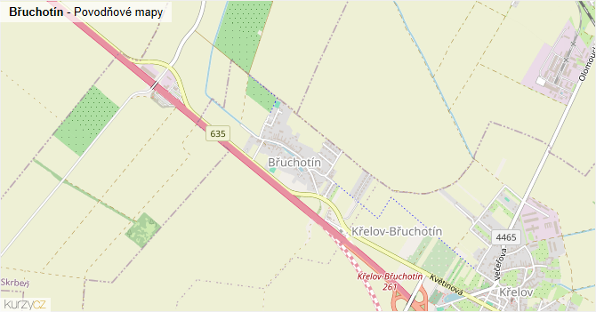 Břuchotín - záplavové mapy stoleté vody