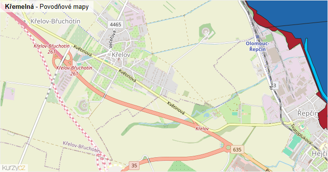 Křemelná - záplavové mapy stoleté vody