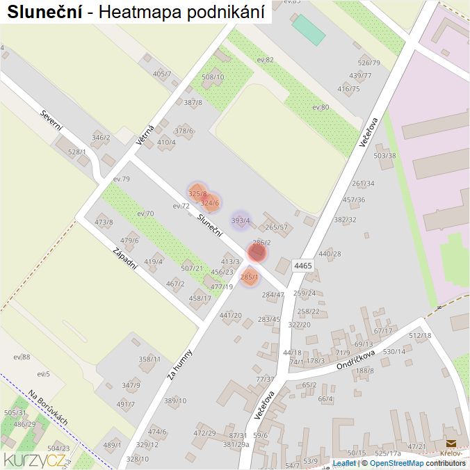 Mapa Sluneční - Firmy v ulici.