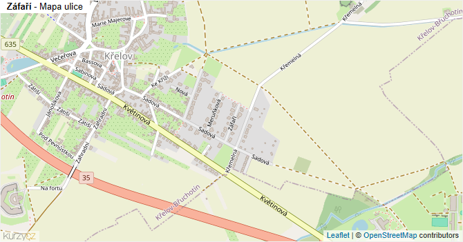 Záfaří - mapa ulice