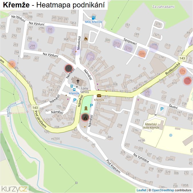 Mapa Křemže - Firmy v obci.