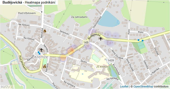 Budějovická - mapa podnikání