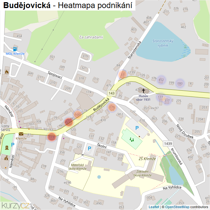 Mapa Budějovická - Firmy v ulici.