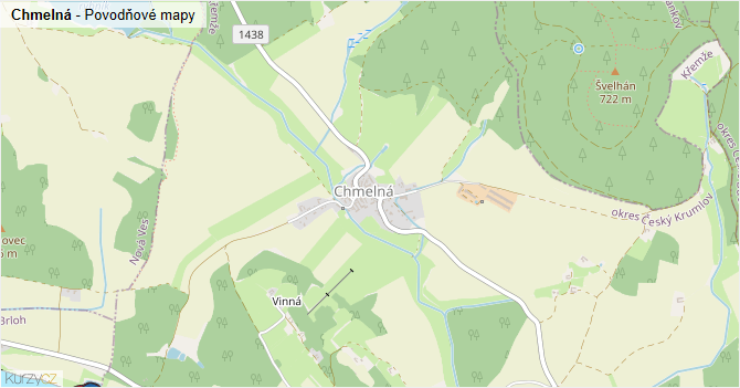 Chmelná - záplavové mapy stoleté vody