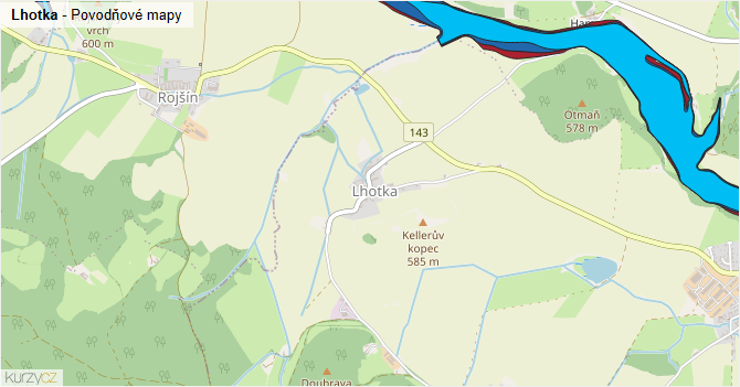 Lhotka - záplavové mapy stoleté vody
