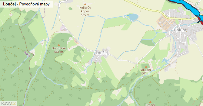 Loučej - záplavové mapy stoleté vody