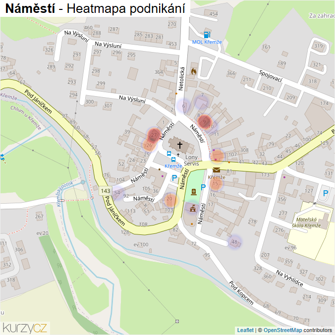 Mapa Náměstí - Firmy v ulici.