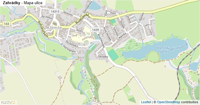 Zahrádky - mapa ulice