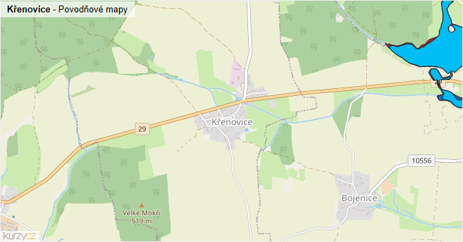 Křenovice - záplavové mapy stoleté vody