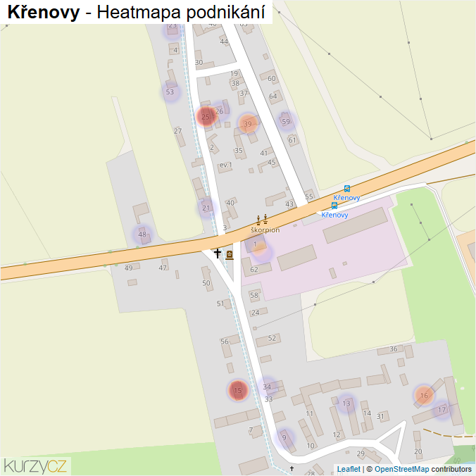 Mapa Křenovy - Firmy v části obce.