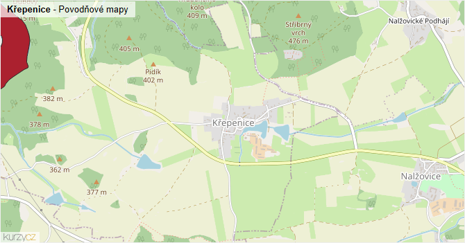 Křepenice - záplavové mapy stoleté vody
