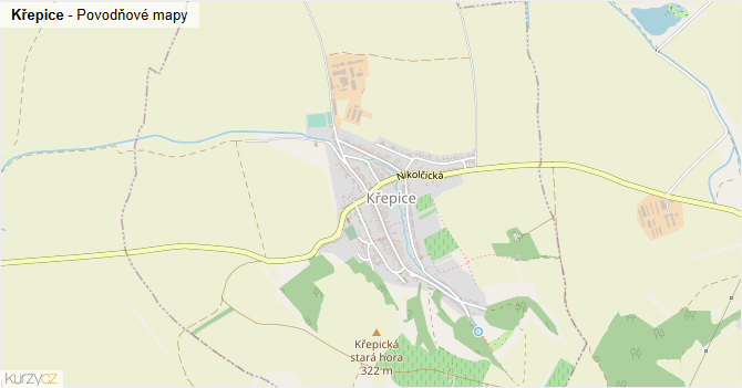 Křepice - záplavové mapy stoleté vody