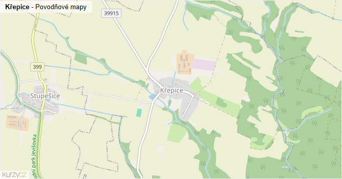 Křepice - záplavové mapy stoleté vody