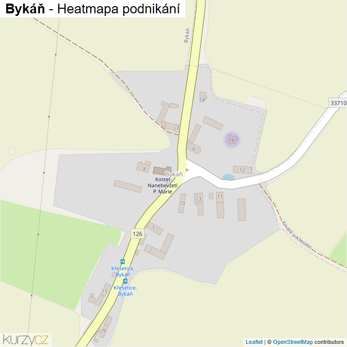 Mapa Bykáň - Firmy v části obce.