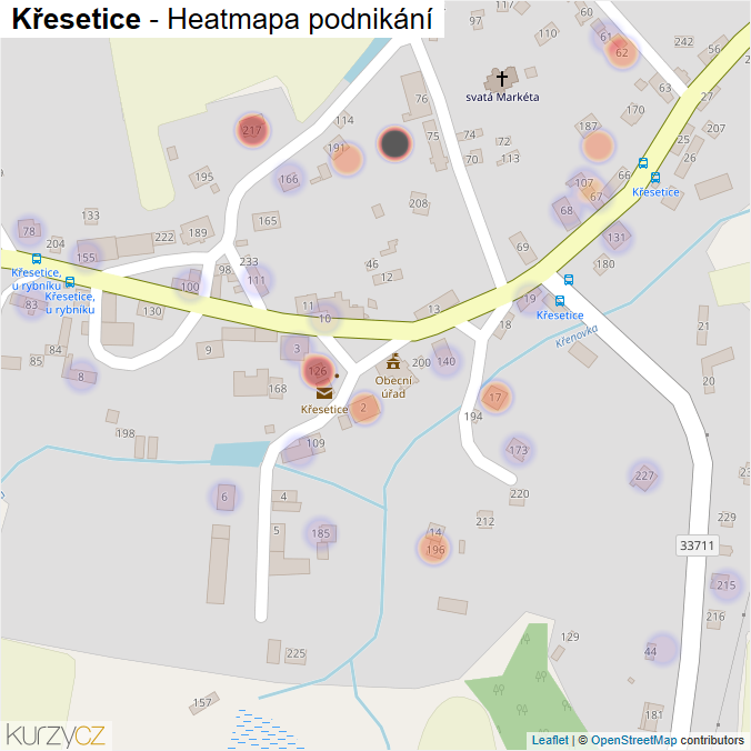 Mapa Křesetice - Firmy v části obce.