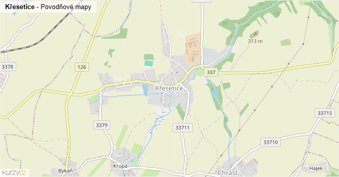 Křesetice - záplavové mapy stoleté vody