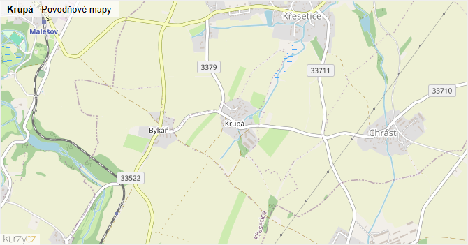 Krupá - záplavové mapy stoleté vody