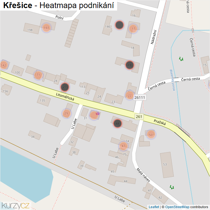 Mapa Křešice - Firmy v obci.