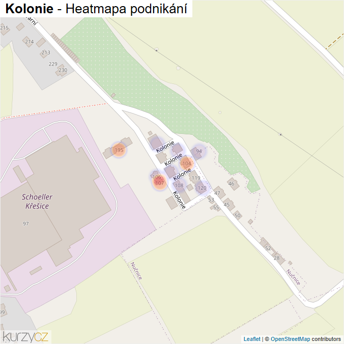 Mapa Kolonie - Firmy v ulici.