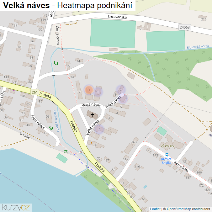 Mapa Velká náves - Firmy v ulici.