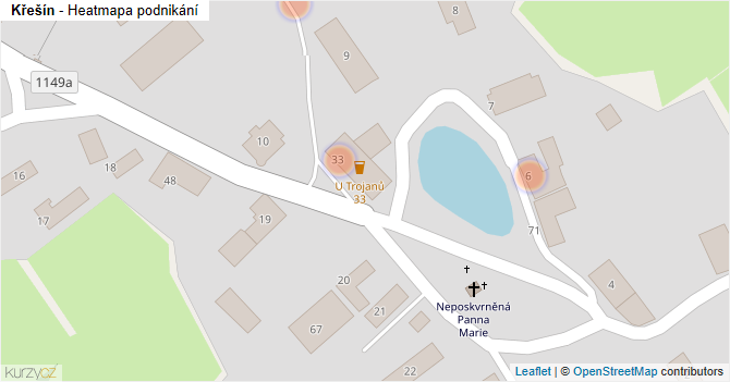 Křešín - mapa podnikání