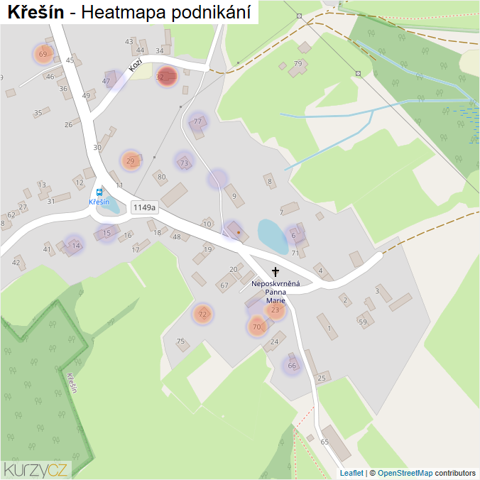 Mapa Křešín - Firmy v části obce.