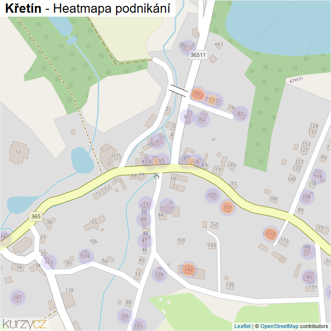 Mapa Křetín - Firmy v části obce.