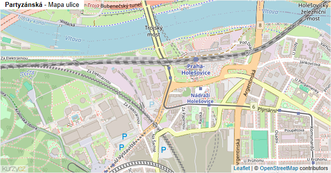 Partyzánská - mapa ulice