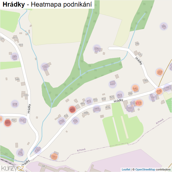 Mapa Hrádky - Firmy v ulici.