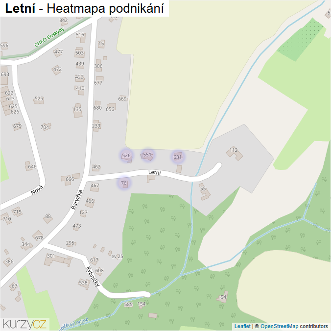 Mapa Letní - Firmy v ulici.