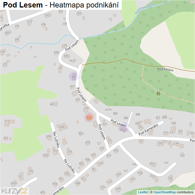 Mapa Pod Lesem - Firmy v ulici.