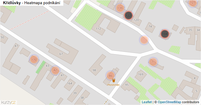 Křídlůvky - mapa podnikání