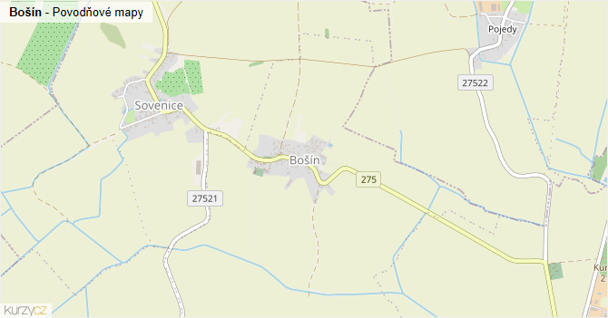 Bošín - záplavové mapy stoleté vody