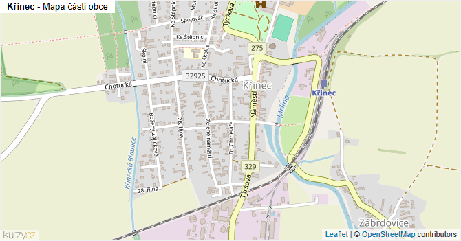 Křinec - mapa části obce